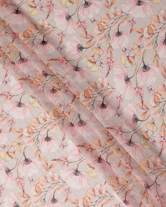 Beige Peach Botanical Floral Branch Print Viscose Georgette Fabric Soft Lightweight Flowing Dressmaking Sewing Material Elegant Floral Printed Fabric 110 Cms Width Made in India-D28240
