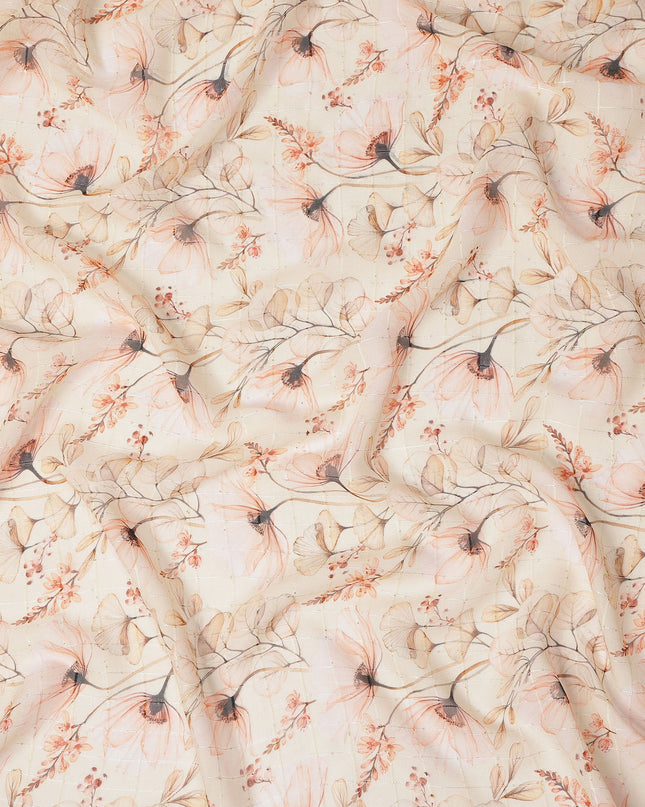 Cream Peach Botanical Floral Branch Print Viscose Georgette Fabric Soft Lightweight Flowing Dressmaking Sewing Material Elegant Floral Printed Fabric 110 Cms Width Made in India-D28224