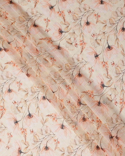 Cream Peach Botanical Floral Branch Print Viscose Georgette Fabric Soft Lightweight Flowing Dressmaking Sewing Material Elegant Floral Printed Fabric 110 Cms Width Made in India-D28224