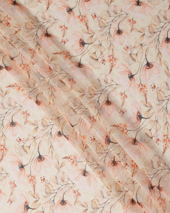 Cream Peach Botanical Floral Branch Print Viscose Georgette Fabric Soft Lightweight Flowing Dressmaking Sewing Material Elegant Floral Printed Fabric 110 Cms Width Made in India-D28224