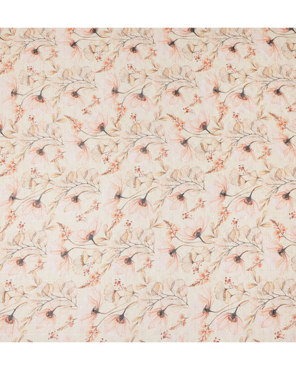 Cream Peach Botanical Floral Branch Print Viscose Georgette Fabric Soft Lightweight Flowing Dressmaking Sewing Material Elegant Floral Printed Fabric 110 Cms Width Made in India-D28224
