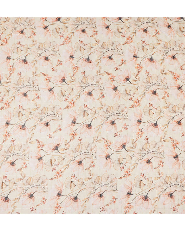 Cream Peach Botanical Floral Branch Print Viscose Georgette Fabric Soft Lightweight Flowing Dressmaking Sewing Material Elegant Floral Printed Fabric 110 Cms Width Made in India-D28224