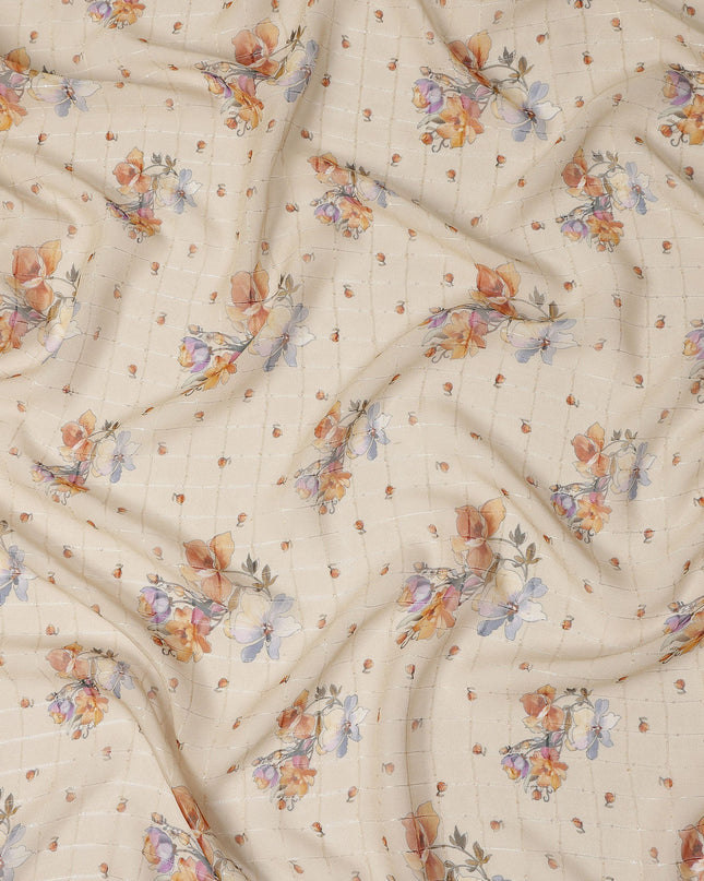 Beige Multicolor Floral Bouquet Print Viscose Georgette Fabric Soft Lightweight Flowing Dressmaking Sewing Material Delicate Botanical Printed Fabric 110 Cms Width Made in India-D28233