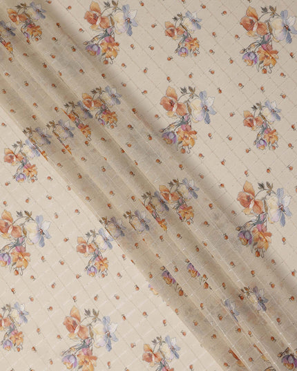 Beige Multicolor Floral Bouquet Print Viscose Georgette Fabric Soft Lightweight Flowing Dressmaking Sewing Material Delicate Botanical Printed Fabric 110 Cms Width Made in India-D28233