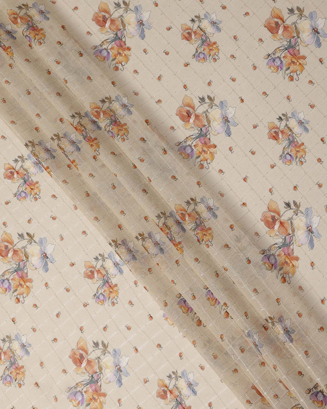 Beige Multicolor Floral Bouquet Print Viscose Georgette Fabric Soft Lightweight Flowing Dressmaking Sewing Material Delicate Botanical Printed Fabric 110 Cms Width Made in India-D28233