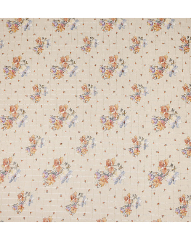 Beige Multicolor Floral Bouquet Print Viscose Georgette Fabric Soft Lightweight Flowing Dressmaking Sewing Material Delicate Botanical Printed Fabric 110 Cms Width Made in India-D28233
