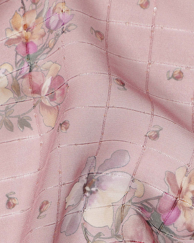 Dusty Rose Vintage Floral Bouquet Print Viscose Georgette Fabric Soft Lightweight Flowing Dressmaking Sewing Material Elegant Botanical Printed Fabric 110 Cms Width Made in India-D28237