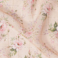 Beige Pink Delicate Floral Rose Bouquet Print Viscose Georgette Fabric Soft Lightweight Flowing Dressmaking Sewing Material Floral Grid Design Fabric 110 Cms Width Made in India-D28221