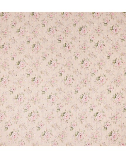 Beige Pink Delicate Floral Rose Bouquet Print Viscose Georgette Fabric Soft Lightweight Flowing Dressmaking Sewing Material Floral Grid Design Fabric 110 Cms Width Made in India-D28221