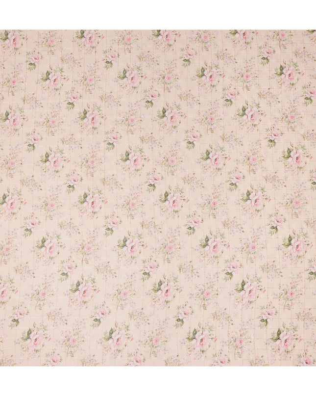 Beige Pink Delicate Floral Rose Bouquet Print Viscose Georgette Fabric Soft Lightweight Flowing Dressmaking Sewing Material Floral Grid Design Fabric 110 Cms Width Made in India-D28221