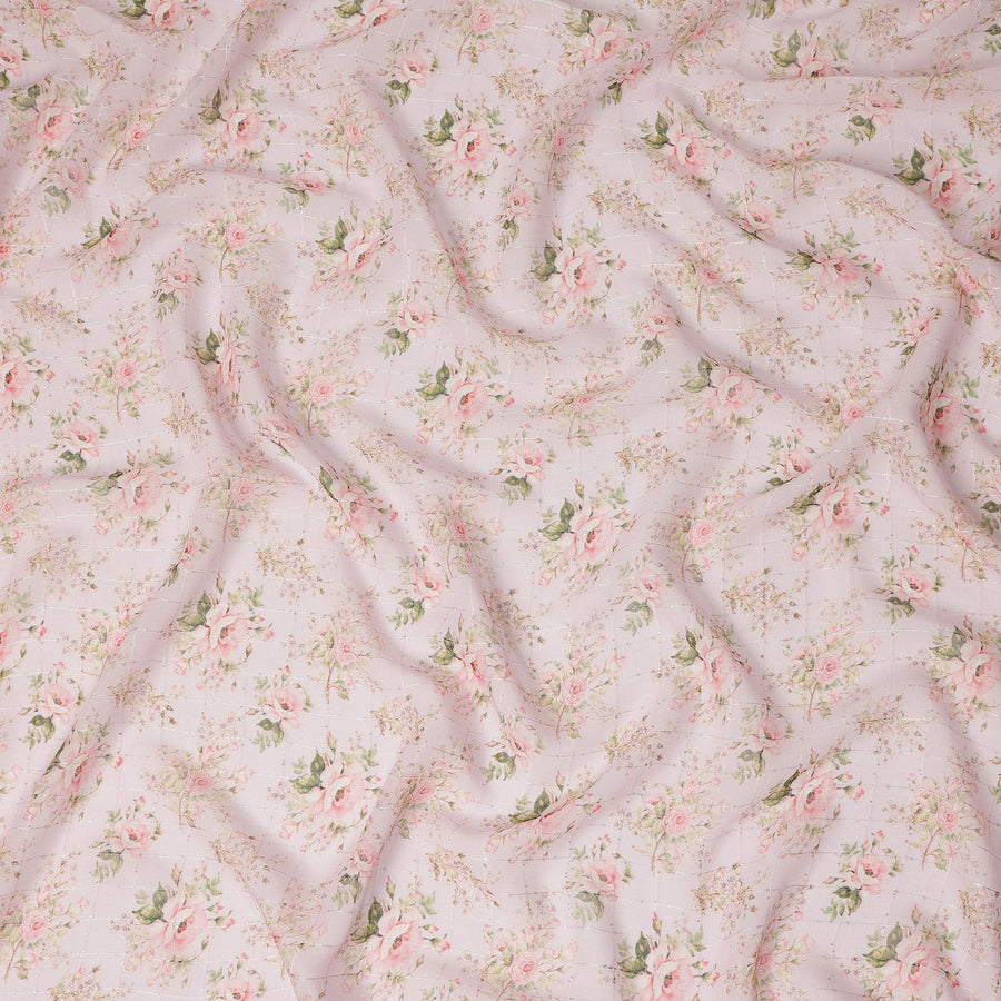 Pink Floral Bouquet Print Viscose Georgette Fabric Soft Lightweight Breathable Draping Material for Dresses Scarves Blouses Craft Sewing Fabric 110 Cms Width Made in India-D28215