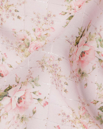 Pink Floral Bouquet Print Viscose Georgette Fabric Soft Lightweight Breathable Draping Material for Dresses Scarves Blouses Craft Sewing Fabric 110 Cms Width Made in India-D28215