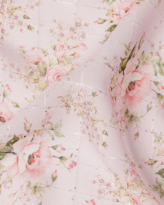 Pink Floral Bouquet Print Viscose Georgette Fabric Soft Lightweight Breathable Draping Material for Dresses Scarves Blouses Craft Sewing Fabric 110 Cms Width Made in India-D28215
