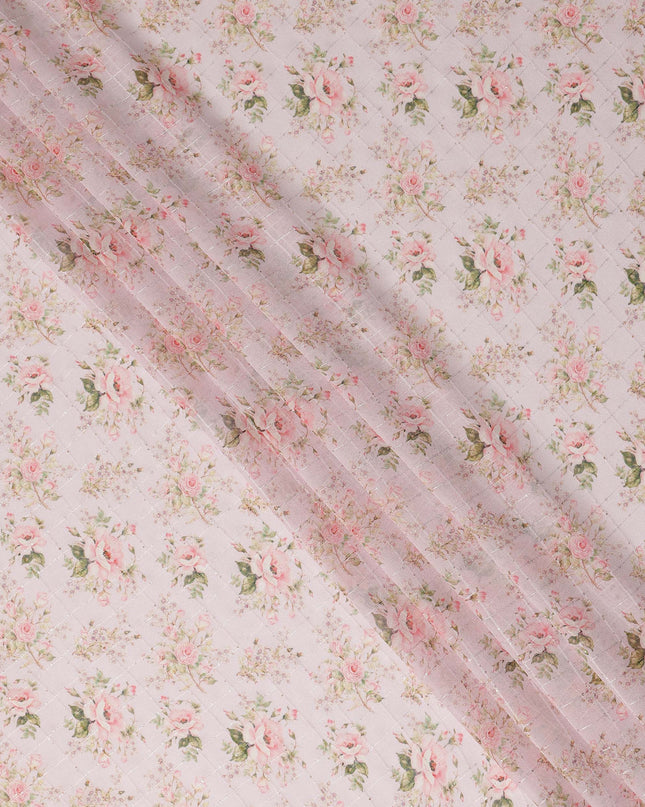 Pink Floral Bouquet Print Viscose Georgette Fabric Soft Lightweight Breathable Draping Material for Dresses Scarves Blouses Craft Sewing Fabric 110 Cms Width Made in India-D28215