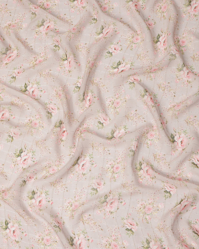 Beige Vintage Rose Floral Bouquet Print Viscose Georgette Fabric Soft Lightweight Flowing Botanical Dressmaking Sewing Material Delicate Floral Printed Fabric 110 Cms Width Made in India-D28238