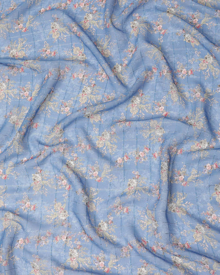 Dusty Blue Vintage Floral Bouquet Print Viscose Georgette Fabric Soft Lightweight Flowing Dressmaking Sewing Material Delicate Botanical Printed Fabric 110 Cms Width Made in India-D28235 - Regal Fabrics