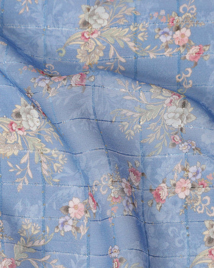 Dusty Blue Vintage Floral Bouquet Print Viscose Georgette Fabric Soft Lightweight Flowing Dressmaking Sewing Material Delicate Botanical Printed Fabric 110 Cms Width Made in India-D28235 - Regal Fabrics
