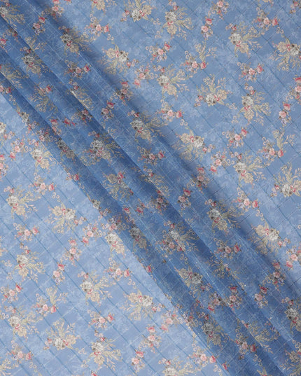 Dusty Blue Vintage Floral Bouquet Print Viscose Georgette Fabric Soft Lightweight Flowing Dressmaking Sewing Material Delicate Botanical Printed Fabric 110 Cms Width Made in India-D28235 - Regal Fabrics