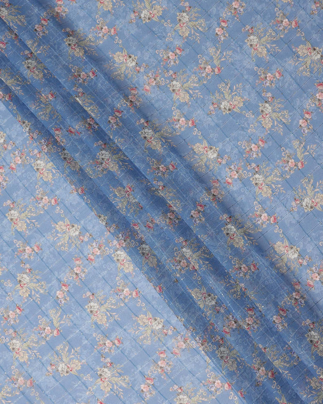 Dusty Blue Vintage Floral Bouquet Print Viscose Georgette Fabric Soft Lightweight Flowing Dressmaking Sewing Material Delicate Botanical Printed Fabric 110 Cms Width Made in India-D28235