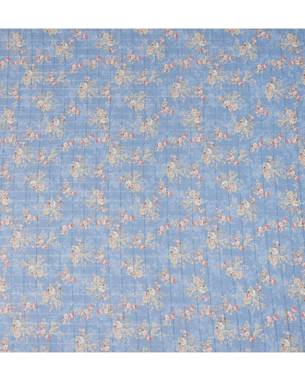 Dusty Blue Vintage Floral Bouquet Print Viscose Georgette Fabric Soft Lightweight Flowing Dressmaking Sewing Material Delicate Botanical Printed Fabric 110 Cms Width Made in India-D28235 - Regal Fabrics