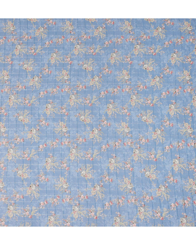 Dusty Blue Vintage Floral Bouquet Print Viscose Georgette Fabric Soft Lightweight Flowing Dressmaking Sewing Material Delicate Botanical Printed Fabric 110 Cms Width Made in India-D28235