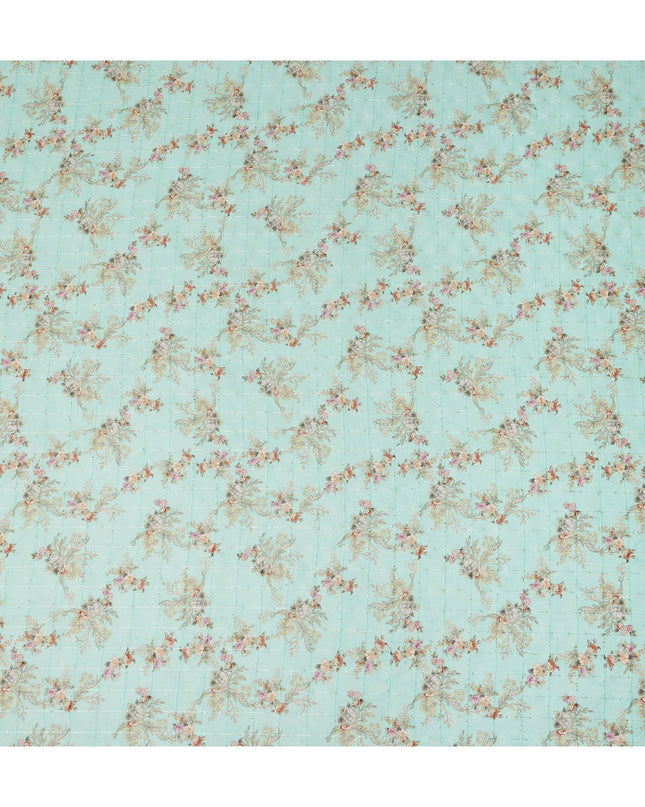 Mint Green Vintage Floral Bouquet Print Viscose Georgette Fabric Soft Lightweight Flowing Dressmaking Sewing Material Botanical Floral Printed Fabric 110 Cms Width Made in India-D28232
