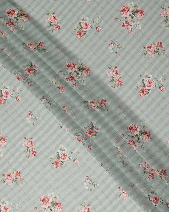 Sage Green Vintage Rose Floral Bouquet Print Viscose Georgette Fabric Soft Lightweight Flowing Botanical Dressmaking Sewing Material Delicate Floral Printed Fabric 110 Cms Width Made in India-D28239