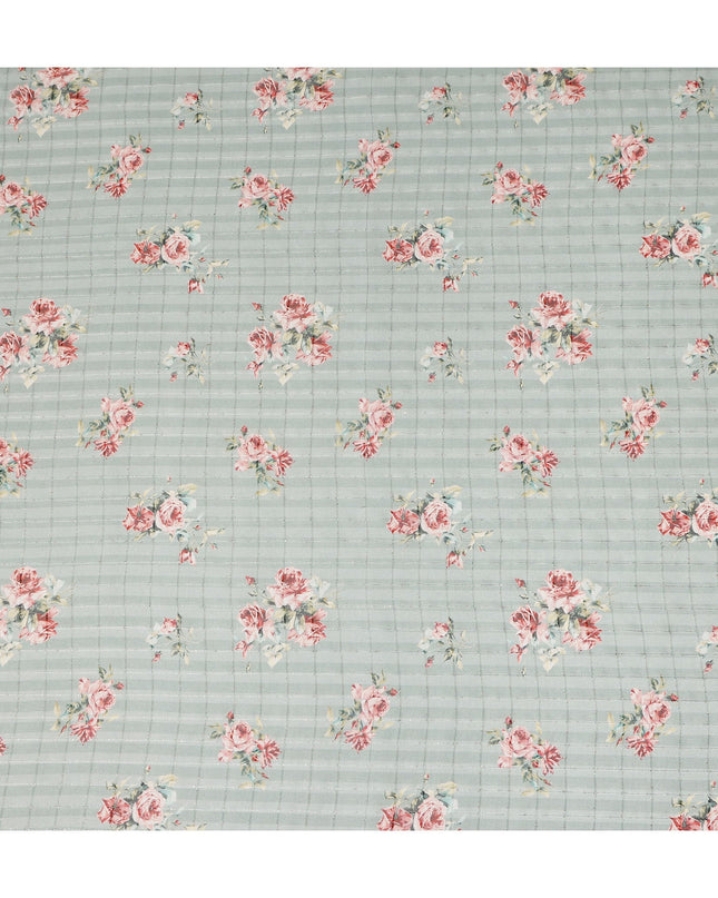 Sage Green Vintage Rose Floral Bouquet Print Viscose Georgette Fabric Soft Lightweight Flowing Botanical Dressmaking Sewing Material Delicate Floral Printed Fabric 110 Cms Width Made in India-D28239