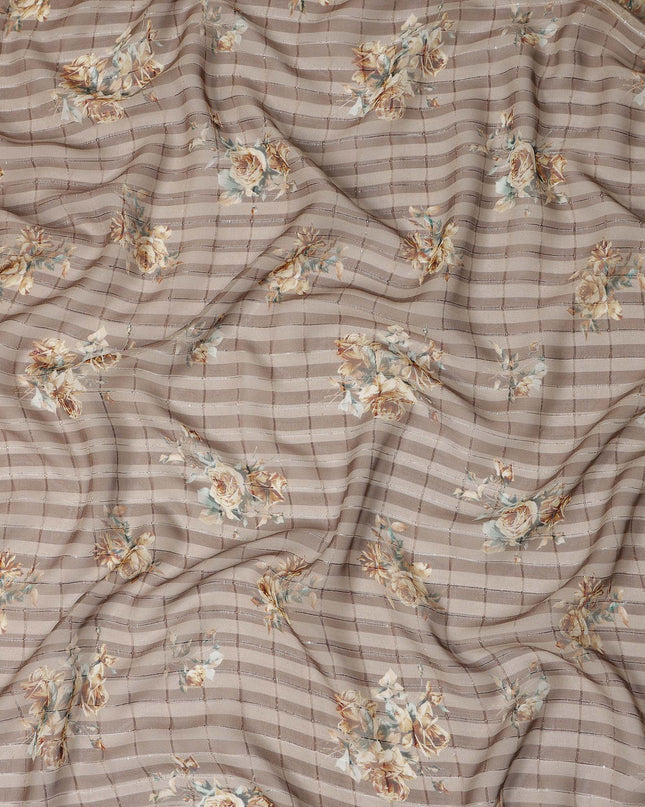 Taupe Beige Vintage Rose Floral Bouquet Print Viscose Georgette Fabric Soft Lightweight Flowing Elegant Floral Dressmaking Sewing Material 110 Cms Width Made in India-D28242