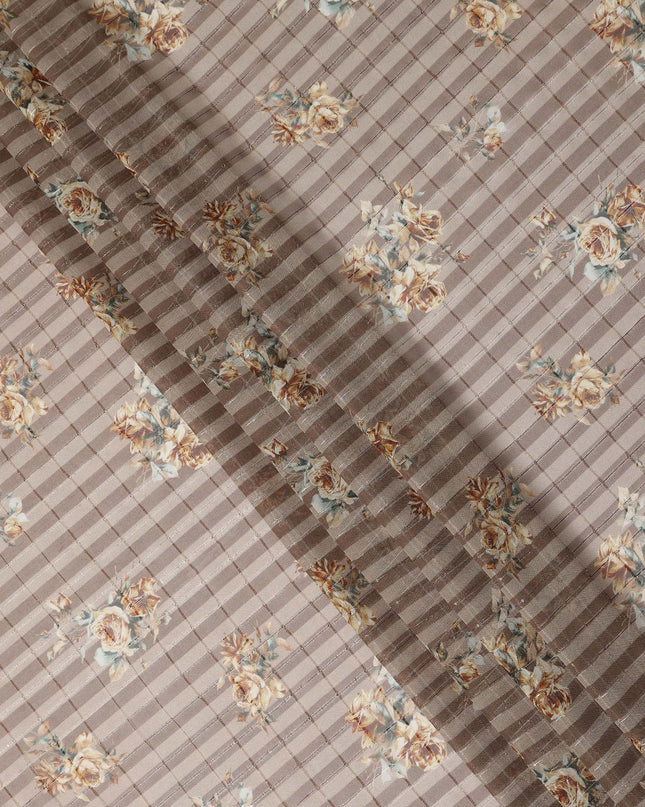 Taupe Beige Vintage Rose Floral Bouquet Print Viscose Georgette Fabric Soft Lightweight Flowing Elegant Floral Dressmaking Sewing Material 110 Cms Width Made in India-D28242