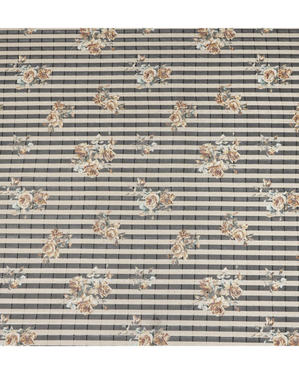Black Beige Striped Floral Rose Print Viscose Georgette Fabric Soft Lightweight Flowing Dressmaking Sewing Material Stripe Floral Printed Fabric 110 Cms Width Made in India-D28225