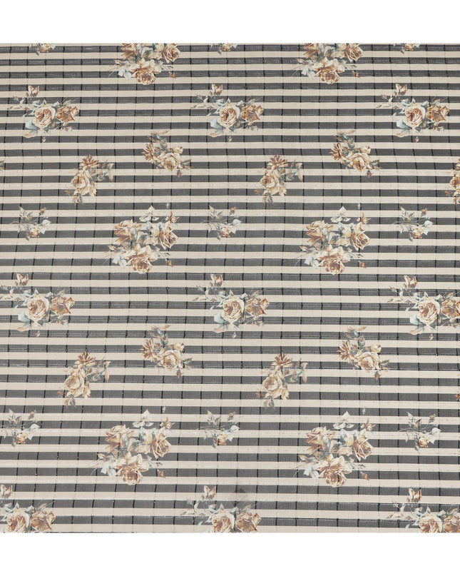 Black Beige Striped Floral Rose Print Viscose Georgette Fabric Soft Lightweight Flowing Dressmaking Sewing Material Stripe Floral Printed Fabric 110 Cms Width Made in India-D28225