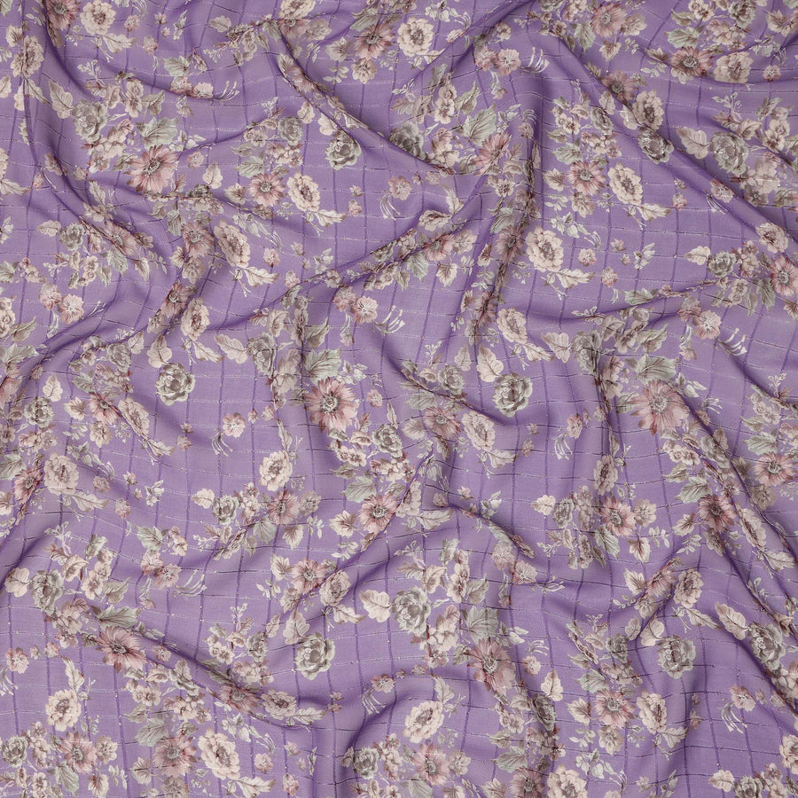 Purple Vintage Floral Garden Print Viscose Georgette Fabric Soft Lightweight Flowing Dressmaking Sewing Material Botanical Flower Printed Fabric 110 Cms Width Made in India-D28222