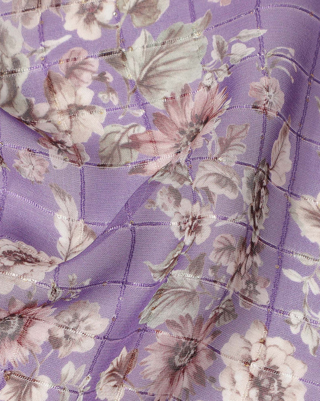Purple Vintage Floral Garden Print Viscose Georgette Fabric Soft Lightweight Flowing Dressmaking Sewing Material Botanical Flower Printed Fabric 110 Cms Width Made in India-D28222