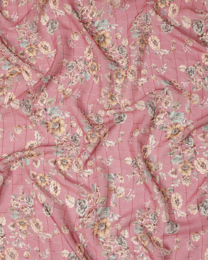 Pink Vintage Floral Garden Print Viscose Georgette Fabric Soft Lightweight Flowing Dressmaking Sewing Material Botanical Flower Printed Fabric 110 Cms Width Made in India-D28220