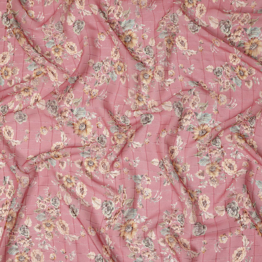 Pink Vintage Floral Garden Print Viscose Georgette Fabric Soft Lightweight Flowing Dressmaking Sewing Material Botanical Flower Printed Fabric 110 Cms Width Made in India-D28220