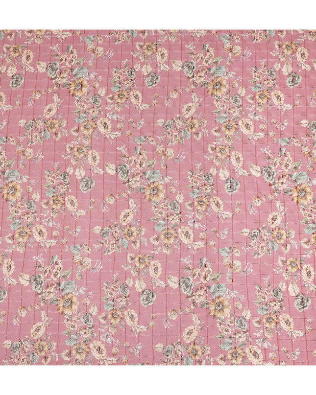 Pink Vintage Floral Garden Print Viscose Georgette Fabric Soft Lightweight Flowing Dressmaking Sewing Material Botanical Flower Printed Fabric 110 Cms Width Made in India-D28220