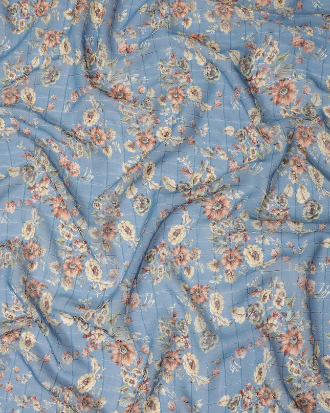Blue Vintage Floral Garden Print Viscose Georgette Fabric Soft Lightweight Flowing Dressmaking Sewing Material Botanical Flower Printed Fabric 110 Cms Width Made in India-D28231