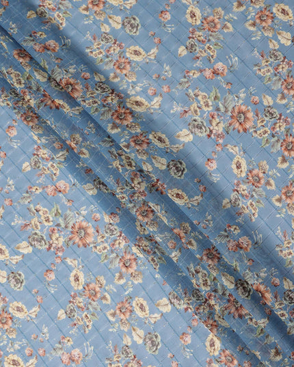 Blue Vintage Floral Garden Print Viscose Georgette Fabric Soft Lightweight Flowing Dressmaking Sewing Material Botanical Flower Printed Fabric 110 Cms Width Made in India-D28231 - Regal Fabrics