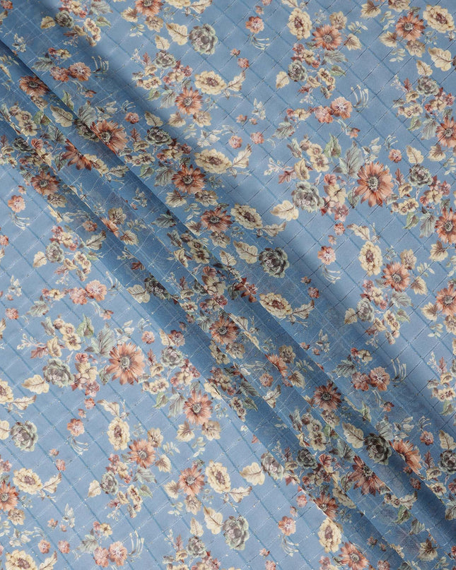Blue Vintage Floral Garden Print Viscose Georgette Fabric Soft Lightweight Flowing Dressmaking Sewing Material Botanical Flower Printed Fabric 110 Cms Width Made in India-D28231