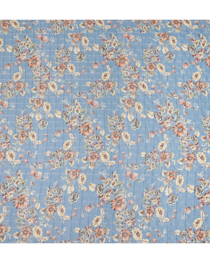 Blue Vintage Floral Garden Print Viscose Georgette Fabric Soft Lightweight Flowing Dressmaking Sewing Material Botanical Flower Printed Fabric 110 Cms Width Made in India-D28231 - Regal Fabrics