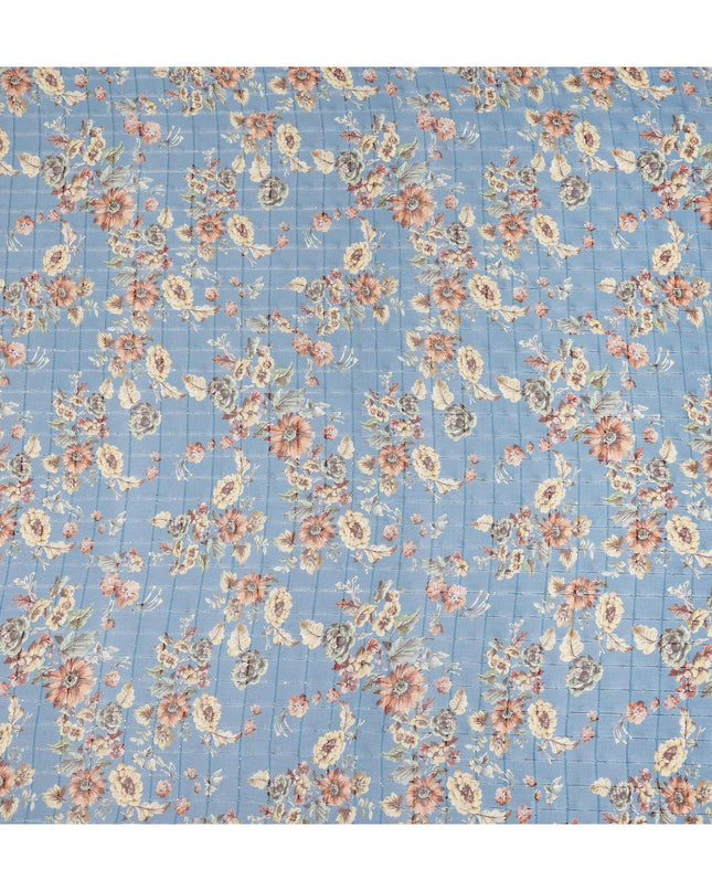 Blue Vintage Floral Garden Print Viscose Georgette Fabric Soft Lightweight Flowing Dressmaking Sewing Material Botanical Flower Printed Fabric 110 Cms Width Made in India-D28231