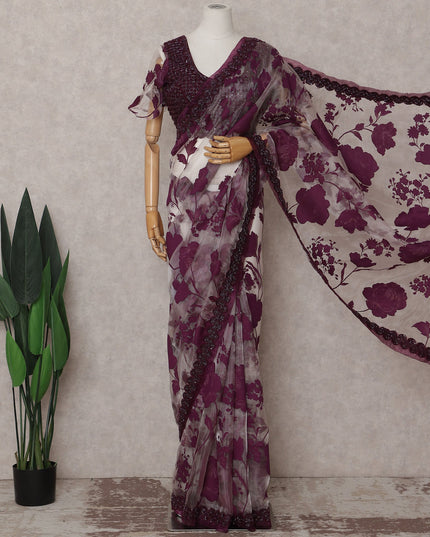 Wine Red Pure Silk Organza Saree 110cm