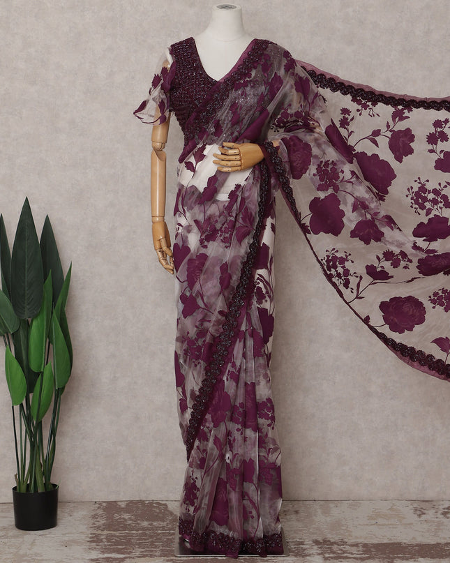Wine Red Pure Silk Organza Saree 110cm