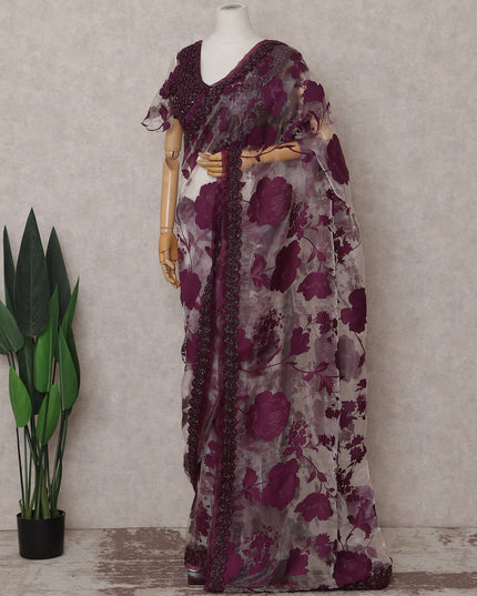 Wine Red Pure Silk Organza Saree 110cm