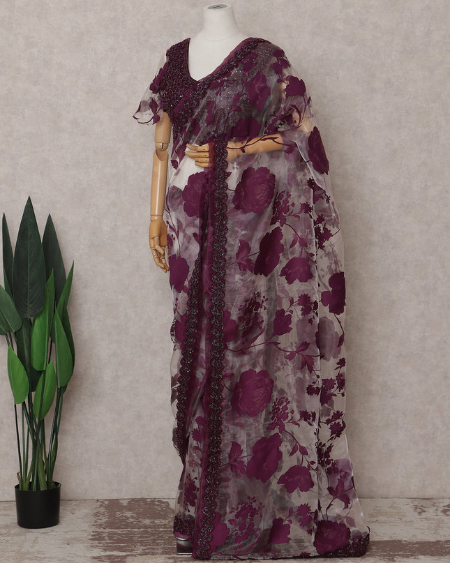 Wine Red Pure Silk Organza Saree 110cm