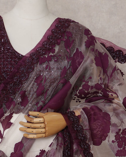 Wine Red Pure Silk Organza Saree 110cm
