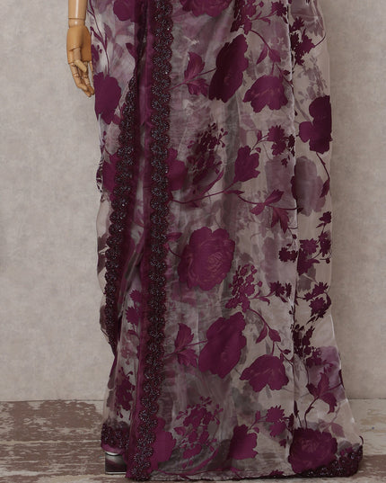 Wine Red Pure Silk Organza Saree 110cm