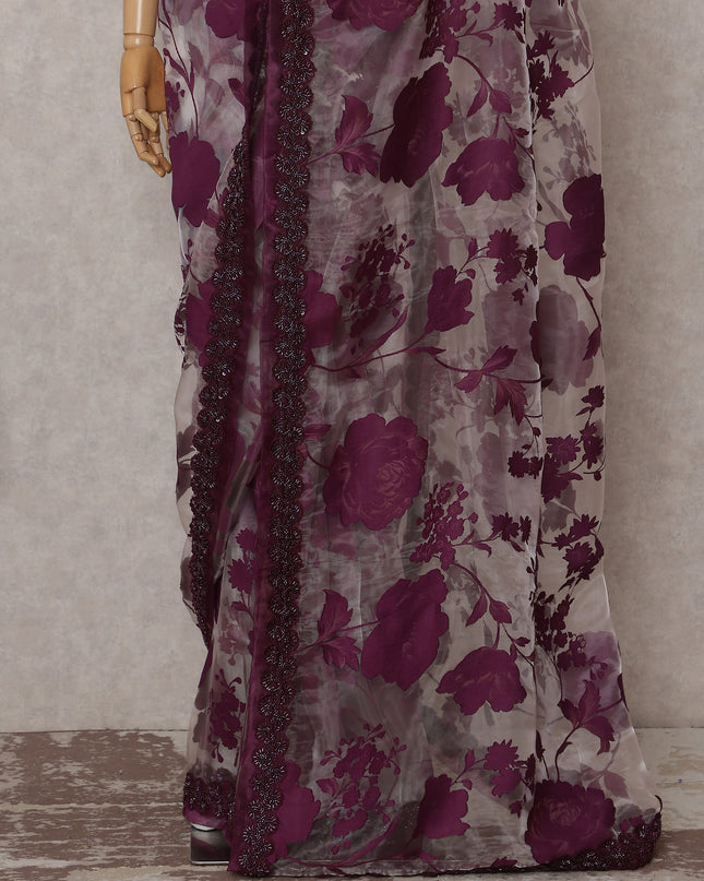 Wine Red Pure Silk Organza Saree 110cm