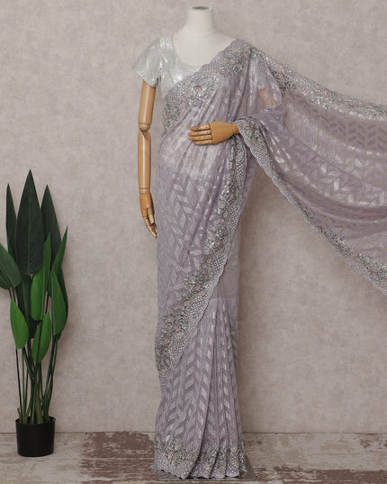 Lavender Grey Embroidered Net Saree 110cm